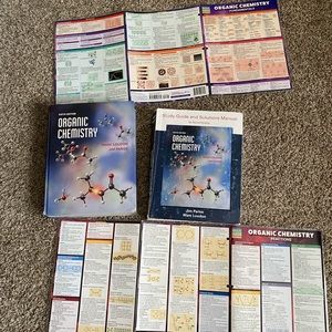 Organic chemistry textbook, study guide, solutions manual, and “cheat sheet”